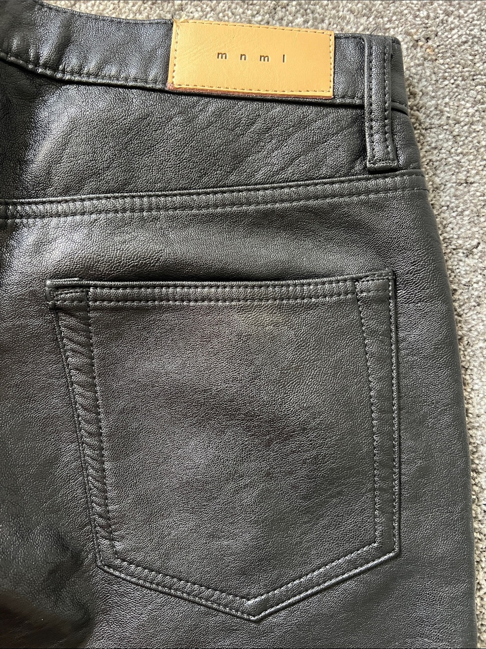 Men stacked MNML Black Faux Leather Skinny Jeans